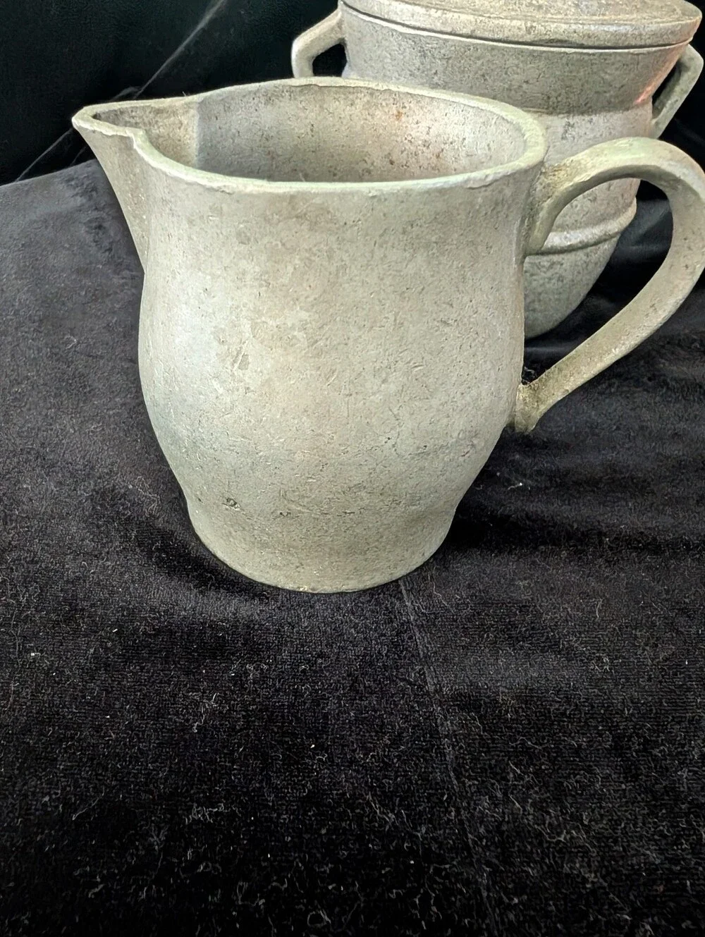 Vintage Pewter Creamer and Covered Sugar Set in Light Gray